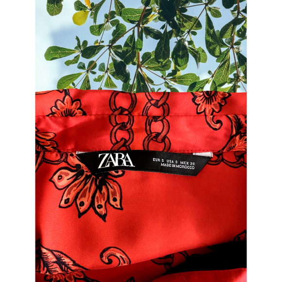 (50% OFF NWT) Zara Red Multi Paisley Scarf Tunic with "CHANEL VIBES" M - Picture 5 of 6